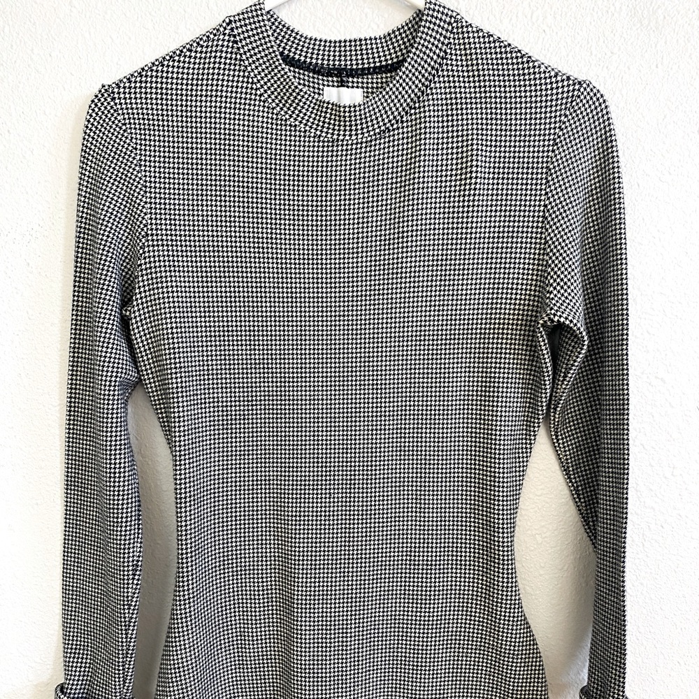 Marc Jacobs Black and White Houndstooth Long Sleeve Dress